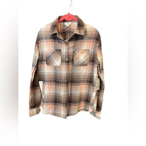 NWT A.N.A. Pink and brown flannel button down
